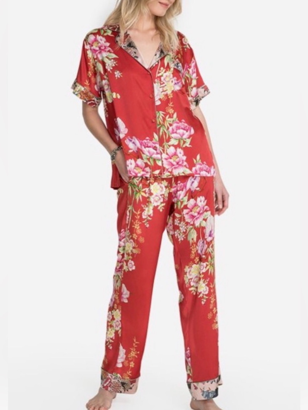 Johnny Was NWT Nailah Silk blend Pajama 3pc Set